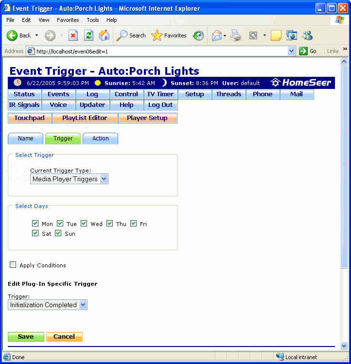 The Media Player Triggers Screen