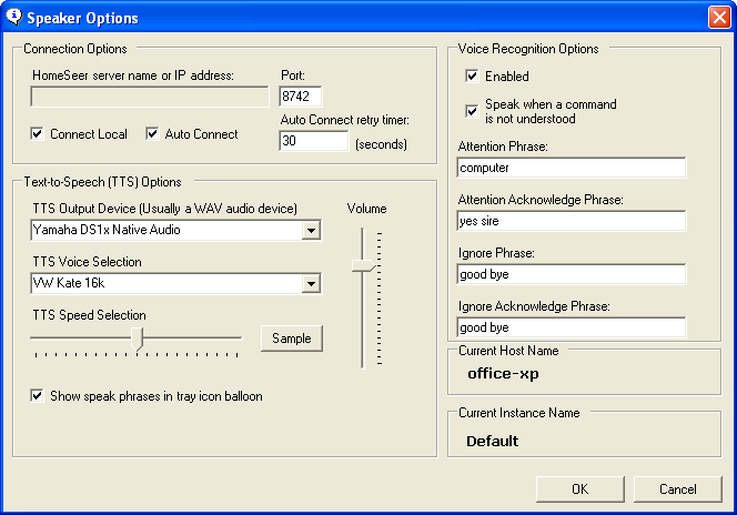 The Speaker Client Options Screen