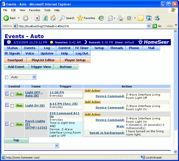The Events Screen